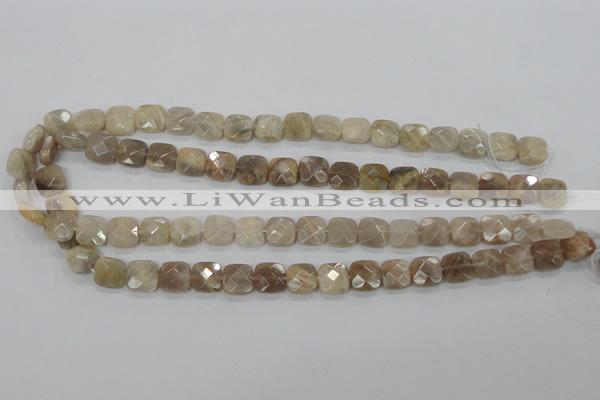 CMS108 15.5 inches 10*10mm faceted square moonstone gemstone beads