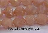 CMS1133 15.5 inches 10mm faceted nuggets peach moonstone beads