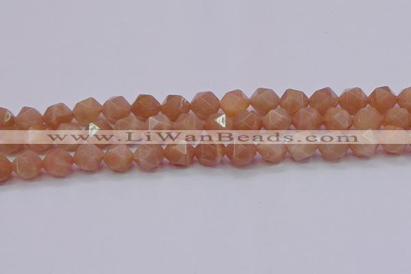 CMS1134 15.5 inches 12mm faceted nuggets peach moonstone beads