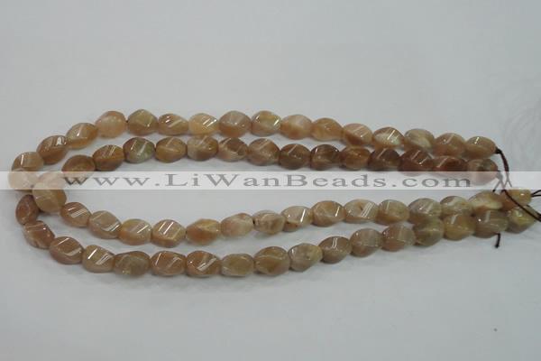 CMS118 15.5 inches 8*12mm twisted rice moonstone gemstone beads