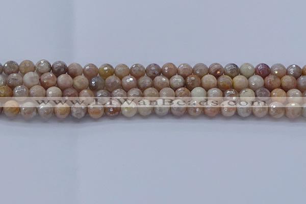 CMS1301 15.5 inches 6mm faceted round AB-color moonstone beads