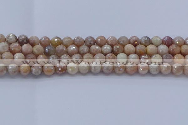 CMS1302 15.5 inches 8mm faceted round AB-color moonstone beads