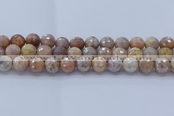 CMS1305 15.5 inches 14mm faceted round AB-color moonstone beads