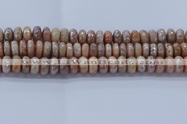 CMS1325 15.5 inches 7*14mm faceted rondelle AB-color moonstone beads