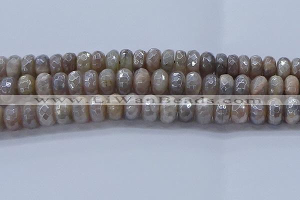 CMS1336 15.5 inches 8*16mm faceted rondelle AB-color grey moonstone beads