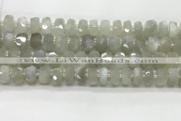 CMS1656 15.5 inches 6*10mm - 8*11mm faceted tyre moonstone beads