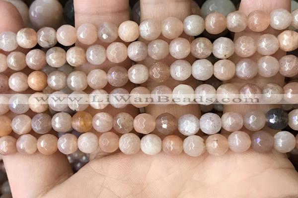 CMS1678 15.5 inches 6mm faceted round moonstone beads wholesale