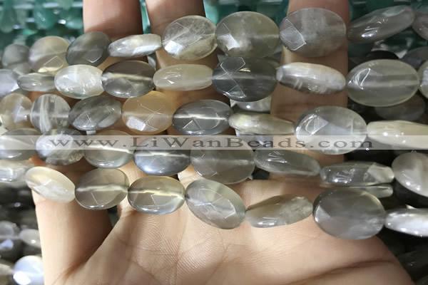 CMS1851 15.5 inches 10*14mm faceted oval grey moonstone beads