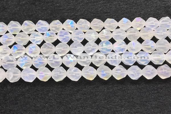 CMS1873 15.5 inches 10mm faceted nuggets AB-color white moonstone beads