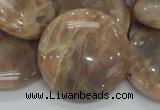 CMS25 15.5 inches 30mm flat round moonstone gemstone beads wholesale