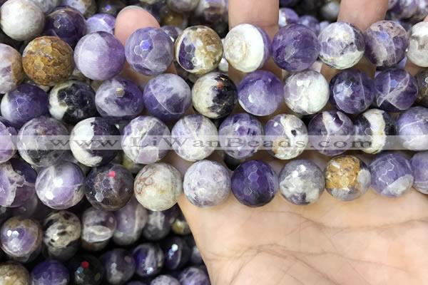 CNA1091 15.5 inches 14mm faceted round dogtooth amethyst beads