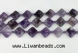 CNA1188 15.5 inches 15*15mm twisted diamond amethyst beads