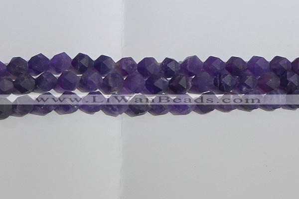 CNA769 15.5 inches 12mm faceted nuggets matte amethyst beads