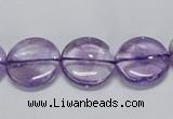 CNA822 15.5 inches 14mm flat round natural light amethyst beads