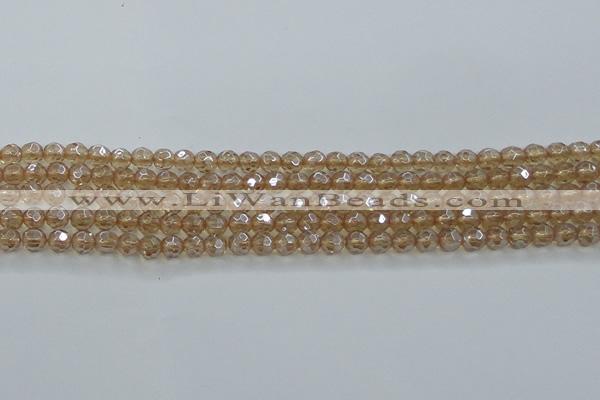 CNC517 15.5 inches 6mm faceted round dyed natural white crystal beads