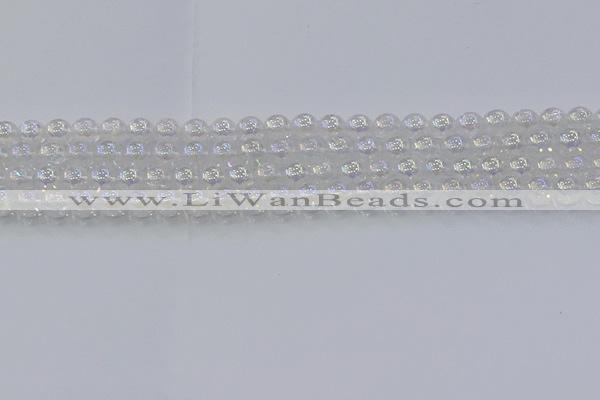 CNC561 15.5 inches 6mm round plated crackle white crystal beads