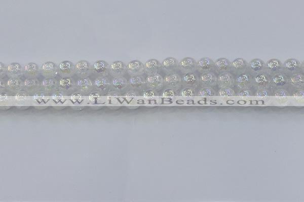 CNC562 15.5 inches 8mm round plated crackle white crystal beads