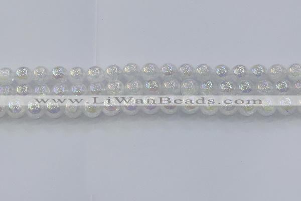 CNC563 15.5 inches 10mm round plated crackle white crystal beads