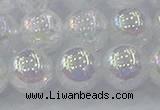 CNC565 15.5 inches 14mm round plated crackle white crystal beads