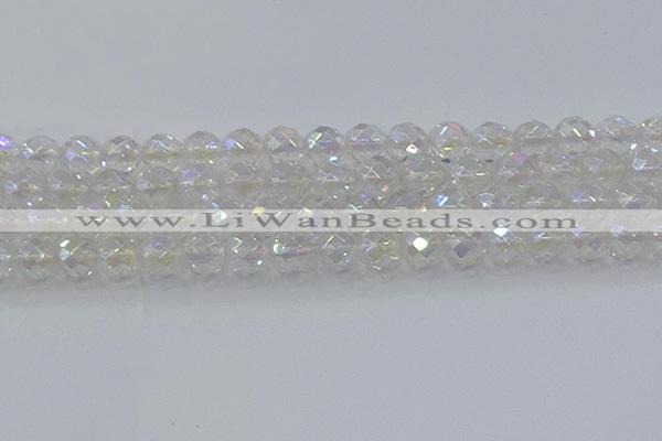 CNC612 15.5 inches 14mm faceted round plated natural white crystal beads