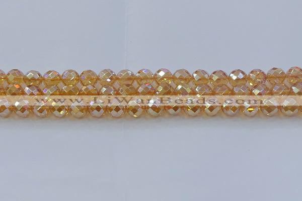 CNC621 15.5 inches 8mm faceted round plated natural white crystal beads