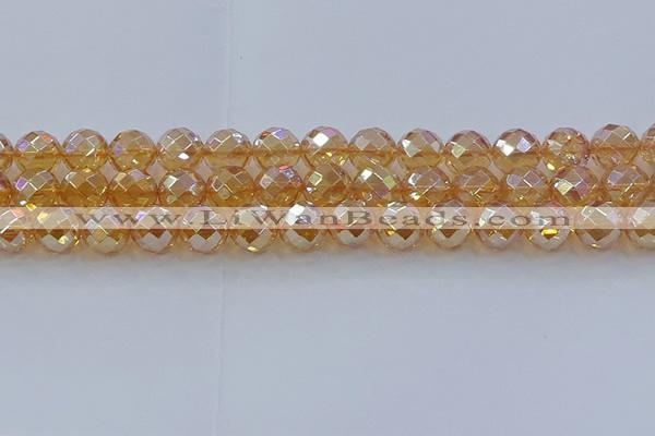 CNC623 15.5 inches 12mm faceted round plated natural white crystal beads