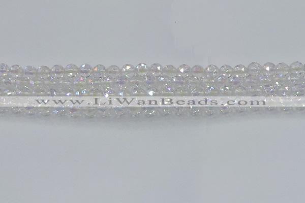 CNC645 15.5 inches 6mm faceted round plated natural white crystal beads