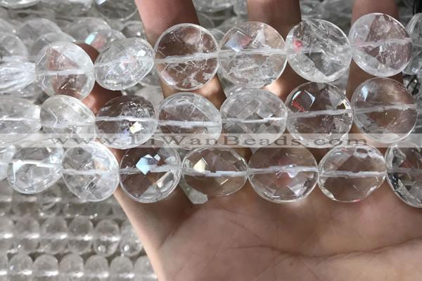 CNC817 15.5 inches 18mm faceted coin white crystal beads