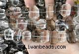 CNC832 12*16mm - 15*20mm freefrom white crystal & smoky quartz beads