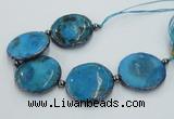 CNG2300 7.5 inches 35mm flat round agate beads with brass setting