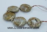 CNG2305 7.5 inches 35mm flat round agate beads with brass setting