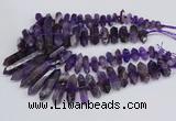 CNG3218 15.5 inches 10*25mm - 12*50mm faceted nuggets amethyst beads