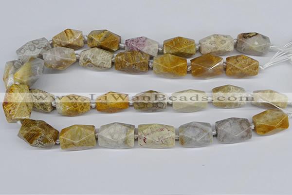 CNG3521 15.5 inches 15*25mm faceted nuggets fossil coral beads