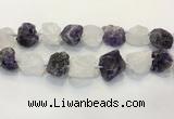 CNG3571 18*20mm - 25*30mm nuggets rough white crystal & amethyst beads