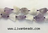 CNG3573 18*20mm - 25*30mm nuggets rough white crystal & amethyst beads