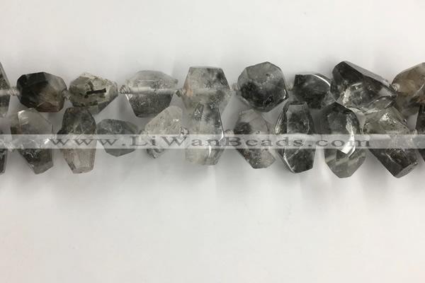 CNG3586 15*20mm - 15*30mm faceted nuggets black rutilated quartz beads