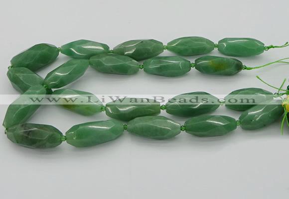 CNG5614 15.5 inches 15*35mm - 18*40mm faceted rice green aventurine beads