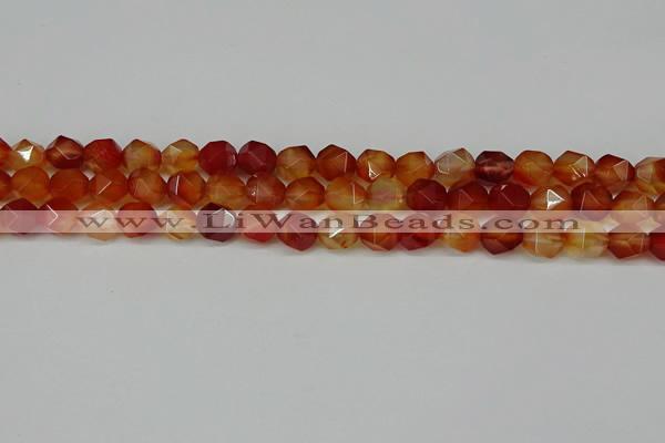 CNG6087 15.5 inches 8mm faceted nuggets red agate beads