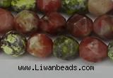 CNG6117 15.5 inches 8mm faceted nuggets red plum blossom jade beads