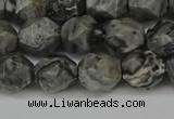 CNG6127 15.5 inches 8mm faceted nuggets grey picture jasper beads