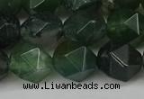 CNG6154 15.5 inches 10mm faceted nuggets moss agate beads