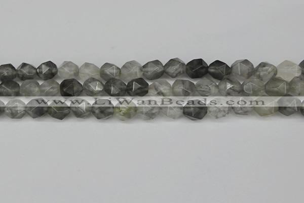 CNG6170 15.5 inches 10mm faceted nuggets cloudy quartz beads