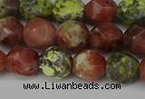 CNG6193 15.5 inches 10mm faceted nuggets red plum blossom jade beads