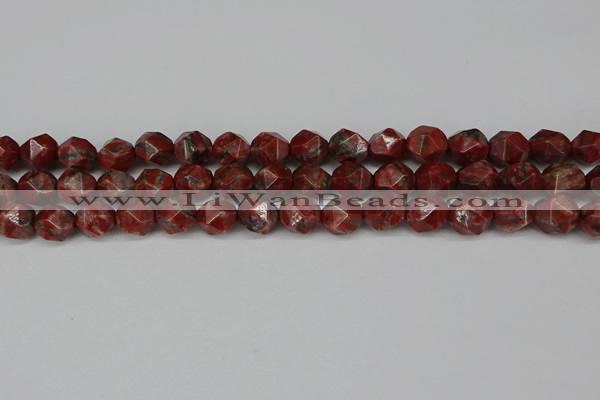 CNG6198 15.5 inches 10mm faceted nuggets brecciated jasper beads