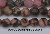 CNG6252 15.5 inches 6mm faceted nuggets rhodonite beads