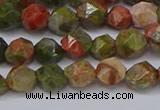 CNG6254 15.5 inches 6mm faceted nuggets unakite beads wholesale