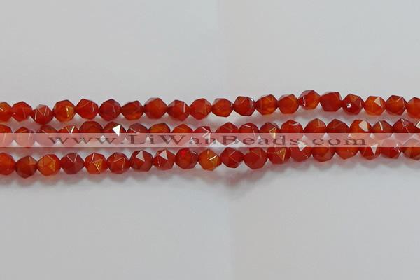 CNG6504 15.5 inches 6mm faceted nuggets red agate beads