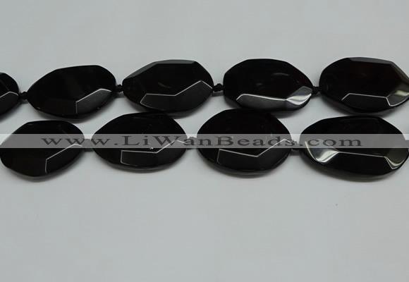 CNG7085 15.5 inches 25*35mm - 35*45mm faceted freeform black agate beads