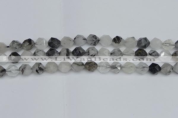 CNG7247 15.5 inches 10mm faceted nuggets black rutilated quartz beads