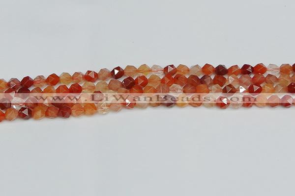 CNG7280 15.5 inches 6mm faceted nuggets red rabbit hair quartz beads